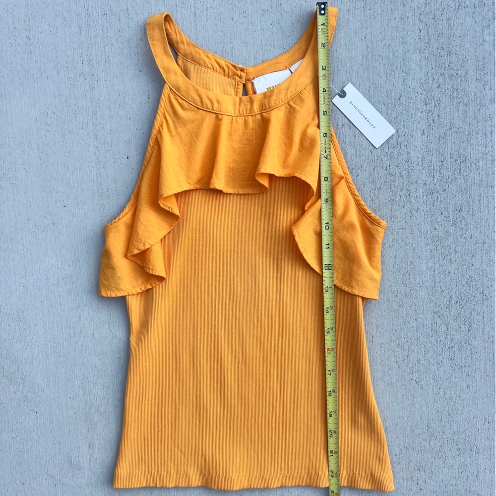 Anthropologie Maeve Ruffled Rib Halter Tank in Mango size Extra Small - NWT - Picture 12 of 16